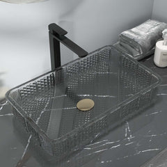 Modern Rectangular Glass Vessel Sink for Bathroom