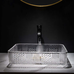 Modern Rectangular Glass Vessel Sink for Bathroom