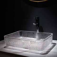 Modern Rectangular Glass Vessel Sink for Bathroom