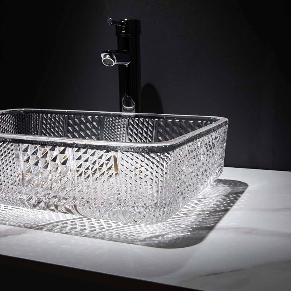 Modern Rectangular Glass Vessel Sink for Bathroom