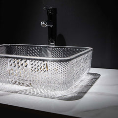 Modern Rectangular Glass Vessel Sink for Bathroom