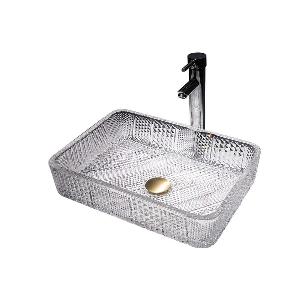 Modern Rectangular Glass Vessel Sink for Bathroom