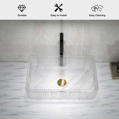 Modern Rectangular Glass Vessel Sink for Bathroom
