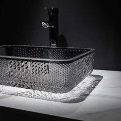 Modern Rectangular Glass Vessel Sink for Bathroom