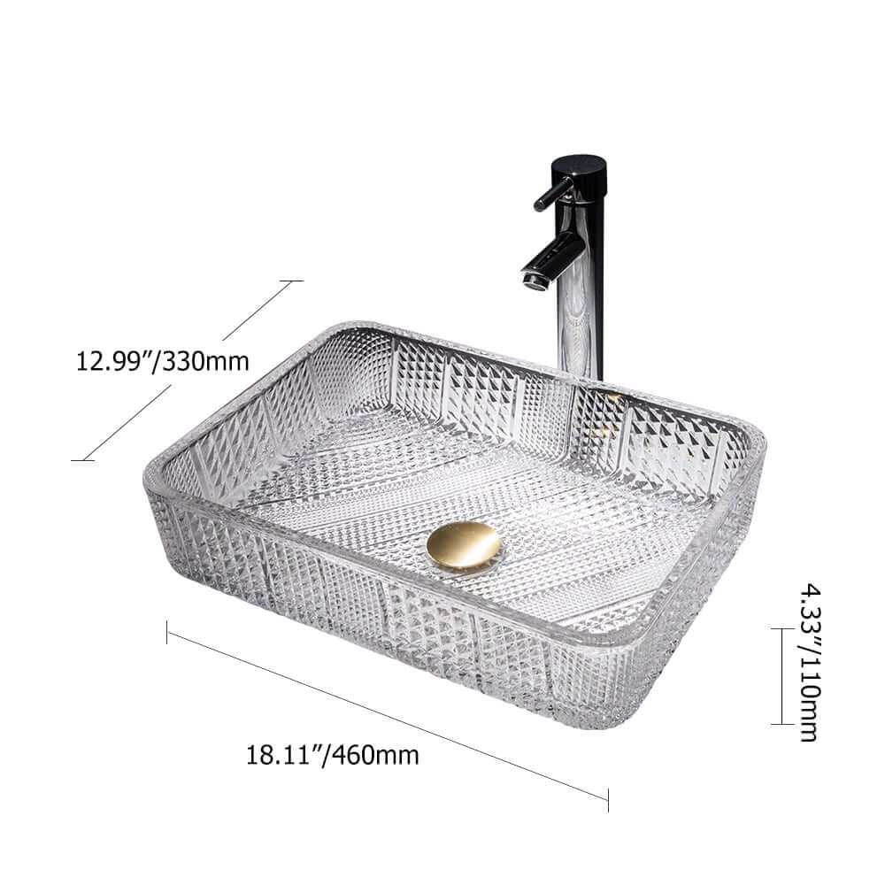 Modern Rectangular Glass Vessel Sink for Bathroom Dimensions