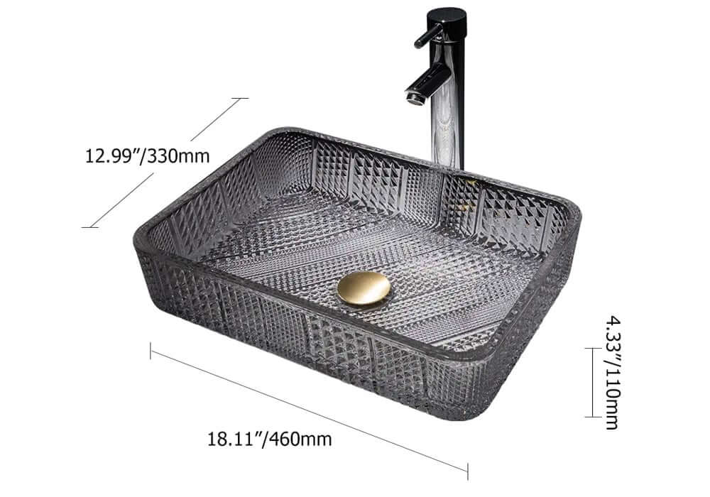 Modern Rectangular Glass Vessel Sink for Bathroom Dimensions