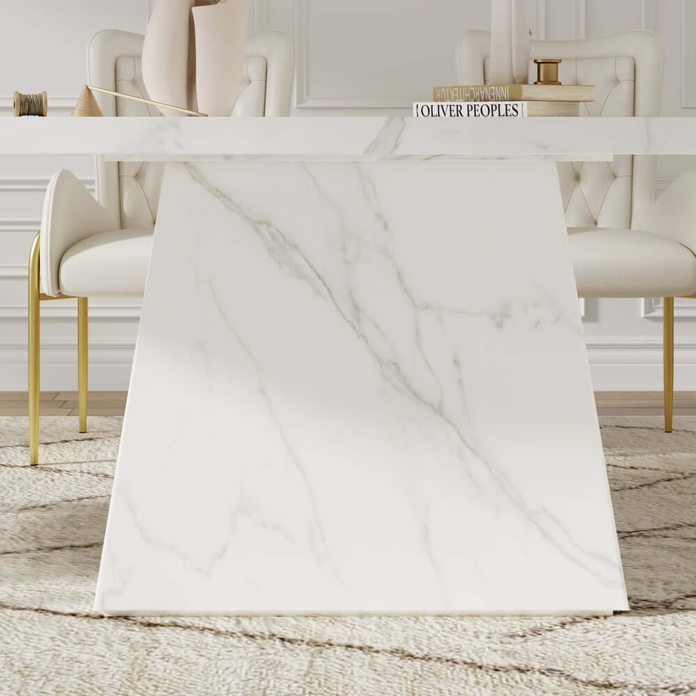 Modern Rectangular Sintered Stone Dining Table - Beige