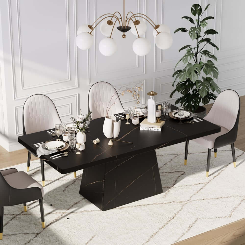 Modern Rectangular Sintered Stone Dining Table - Beige