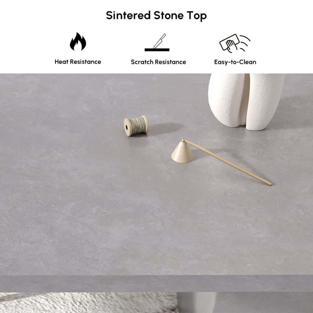 Modern Rectangular Sintered Stone Dining Table - Beige