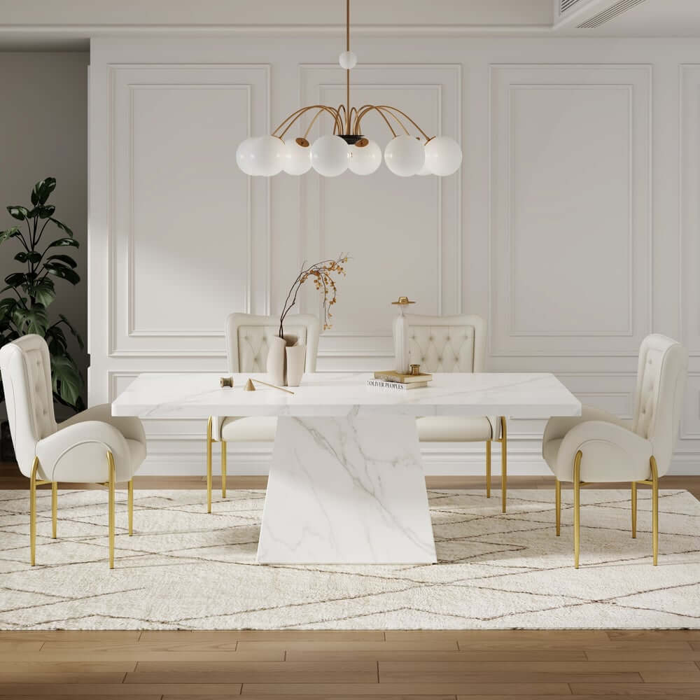 Modern Rectangular Sintered Stone Dining Table - Beige