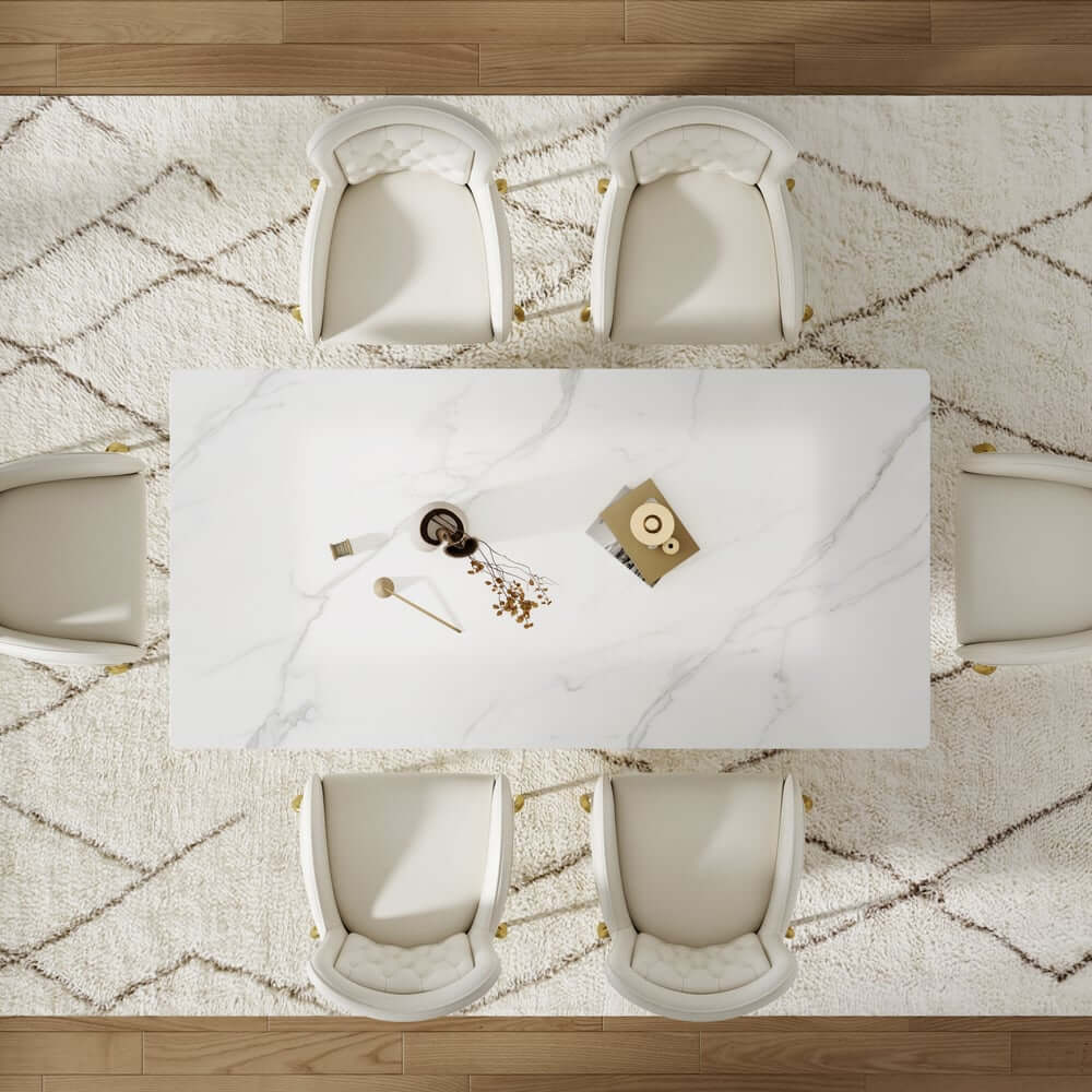 Modern Rectangular Sintered Stone Dining Table - Beige