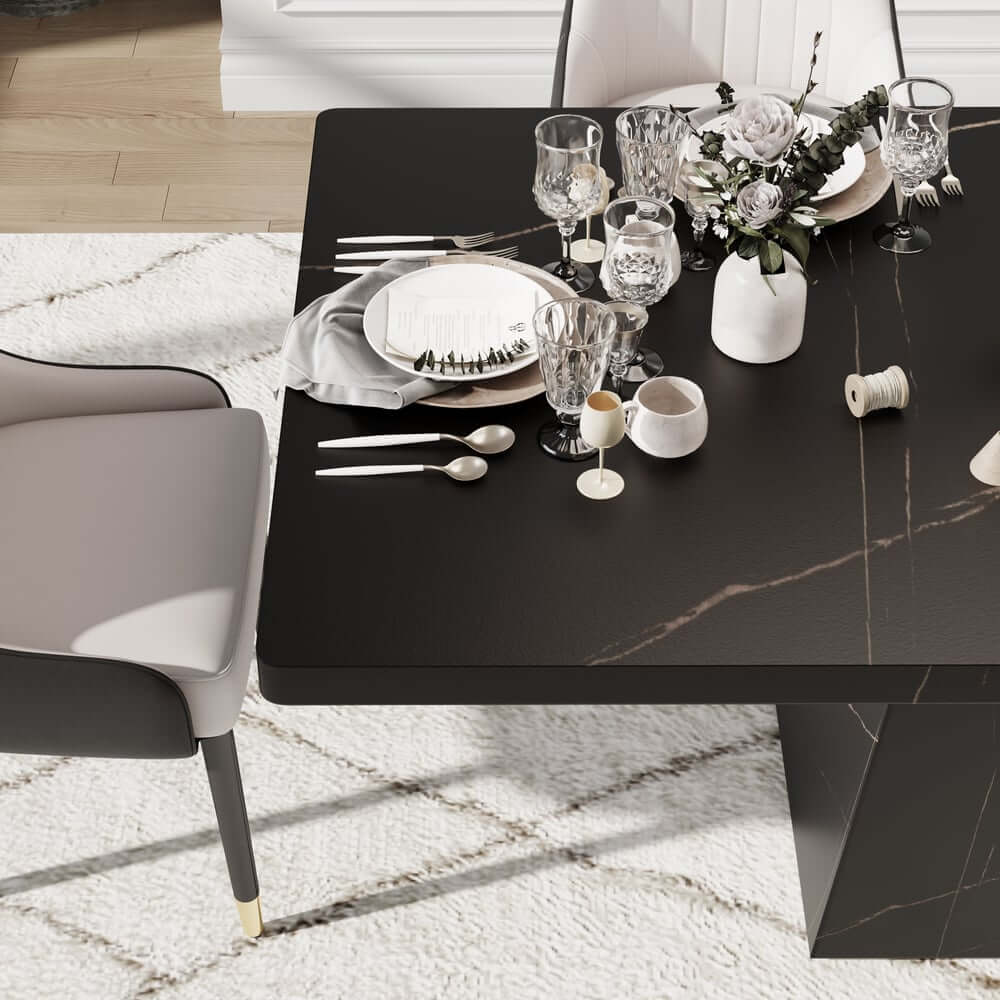 Modern Rectangular Sintered Stone Dining Table - Beige