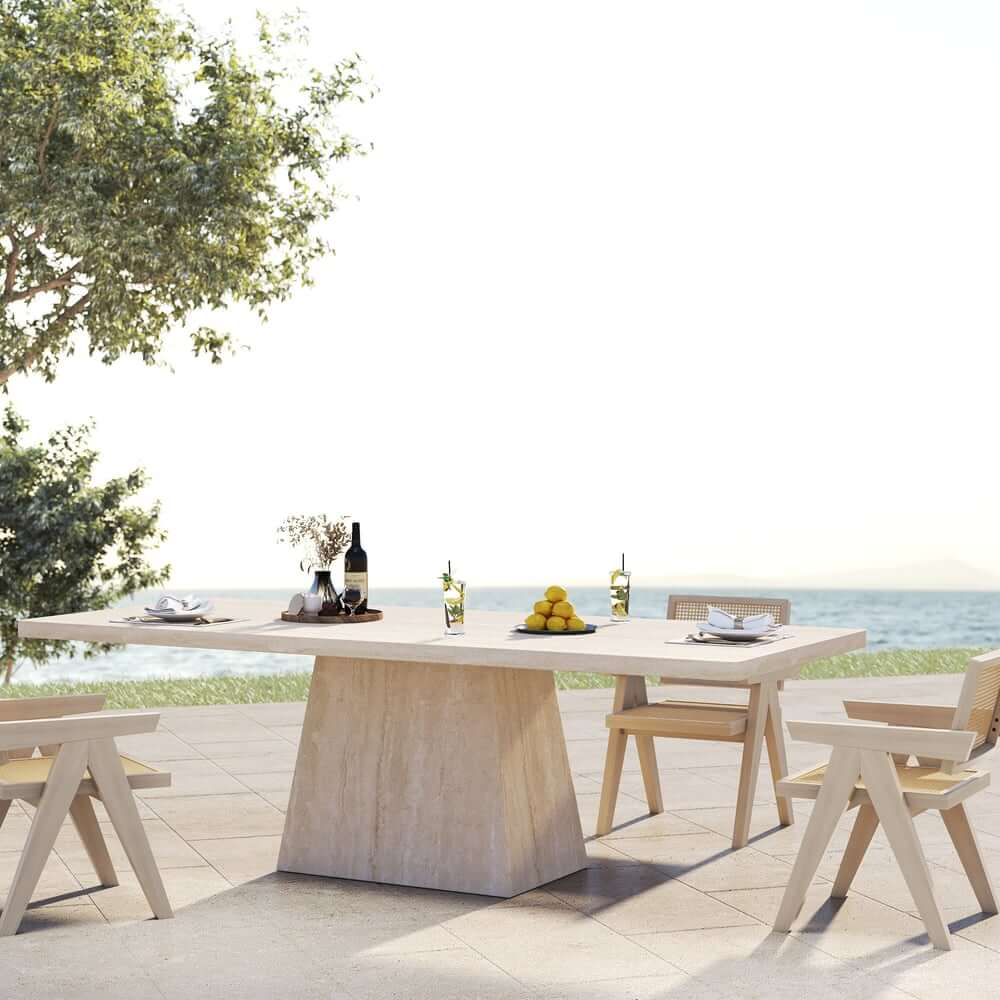 Modern Rectangular Sintered Stone Dining Table - Beige