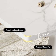 Modern Rectangular Sintered Stone Dining Table - Beige