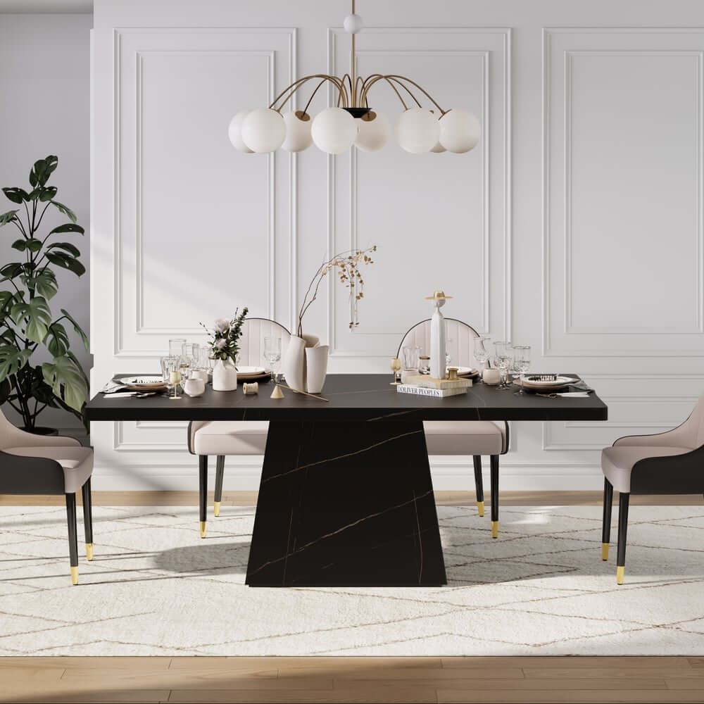 Modern Rectangular Sintered Stone Dining Table - Beige