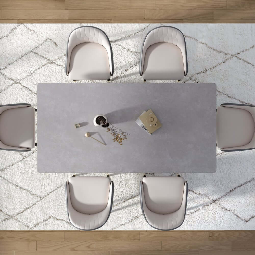 Modern Rectangular Sintered Stone Dining Table - Beige