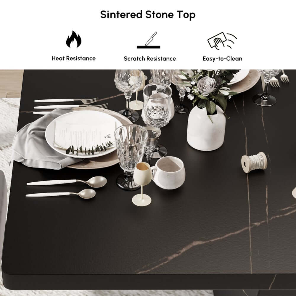 Modern Rectangular Sintered Stone Dining Table - Beige