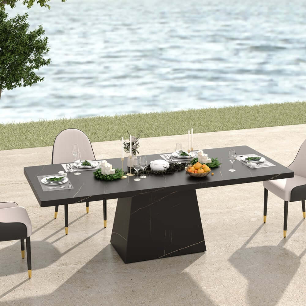 Modern Rectangular Sintered Stone Dining Table - Beige