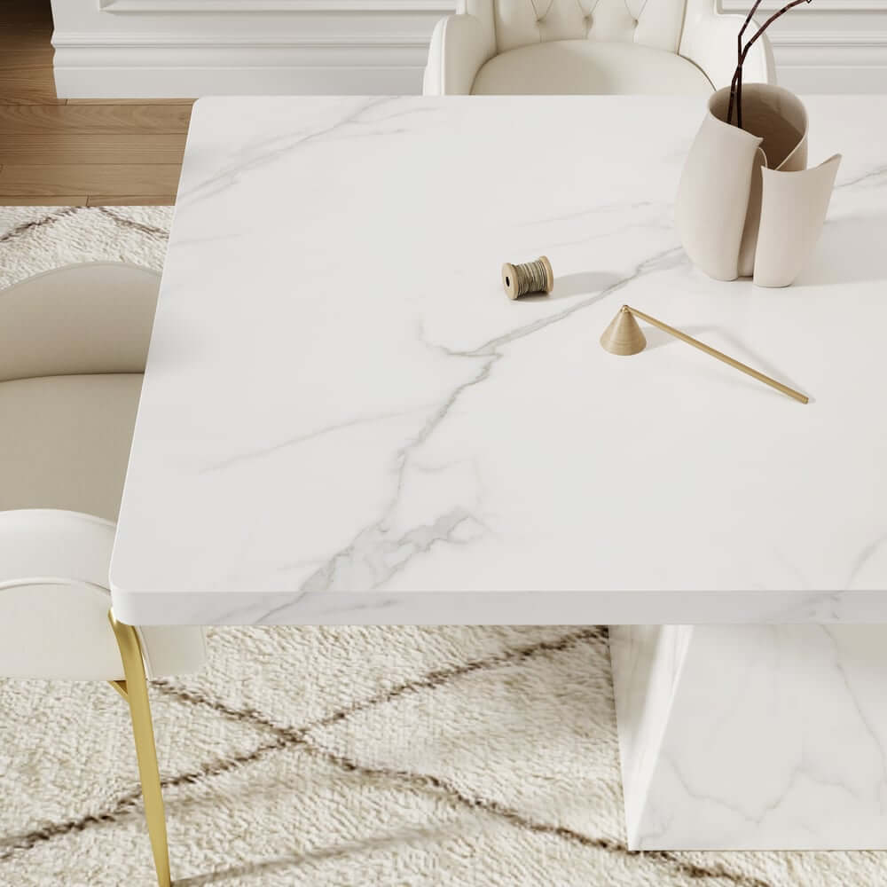 Modern Rectangular Sintered Stone Dining Table - Beige