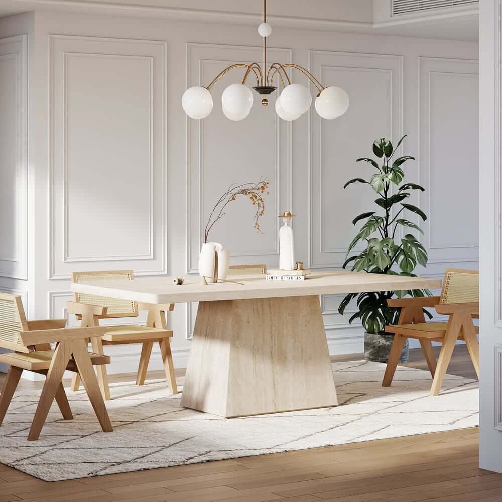 Modern Rectangular Sintered Stone Dining Table - Beige