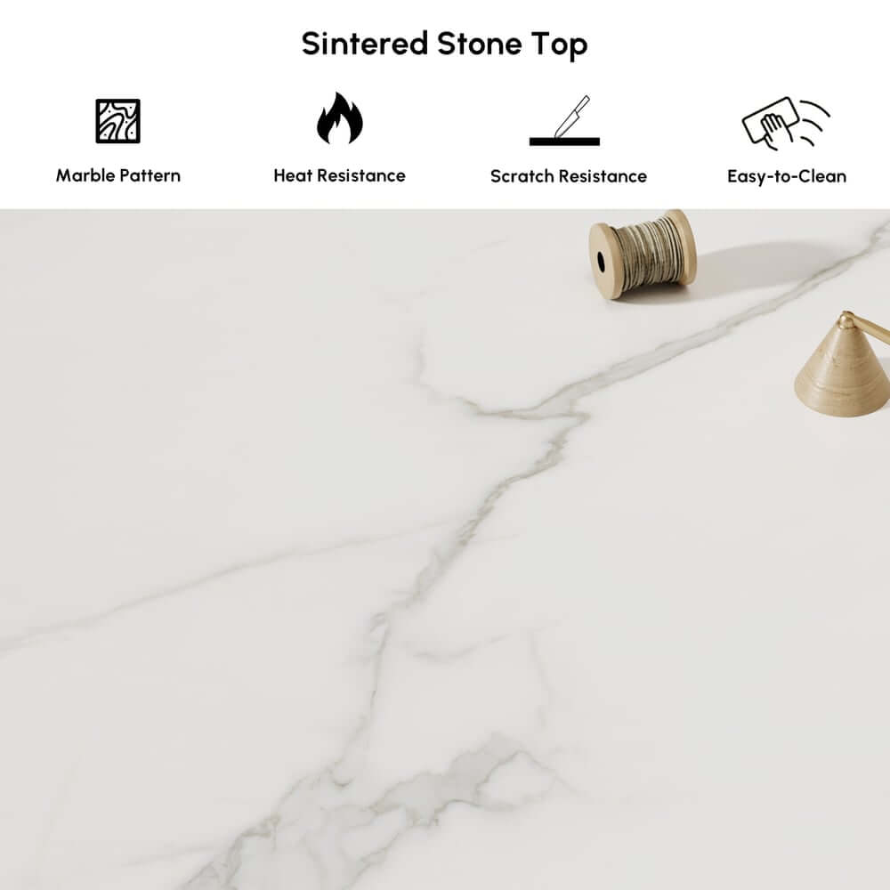 Modern Rectangular Sintered Stone Dining Table - Beige