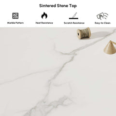 Modern Rectangular Sintered Stone Dining Table - Beige