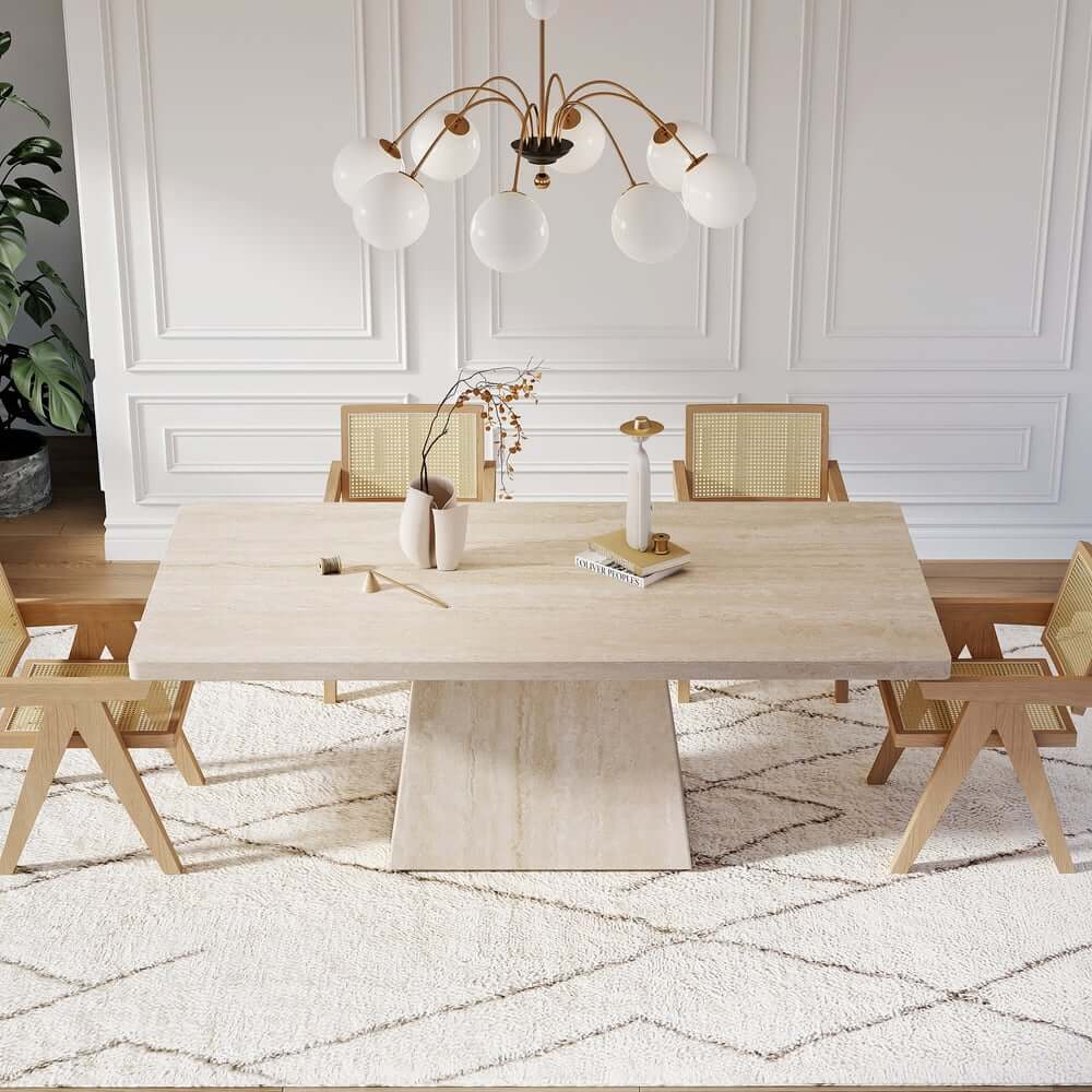Modern Rectangular Sintered Stone Dining Table - Beige