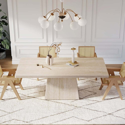 Modern Rectangular Sintered Stone Dining Table - Beige