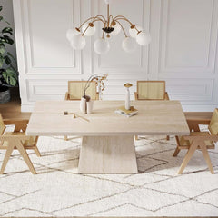 Modern Rectangular Sintered Stone Dining Table - Beige