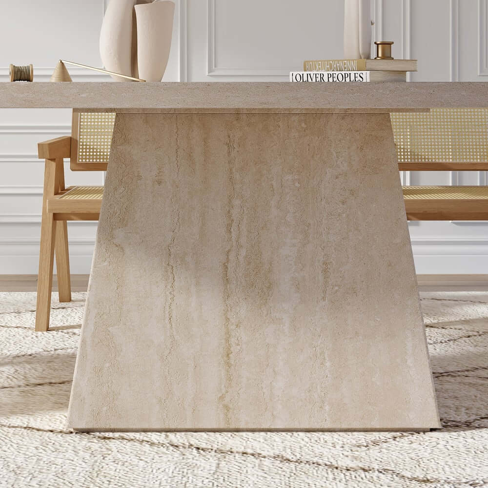 Modern Rectangular Sintered Stone Dining Table - Beige