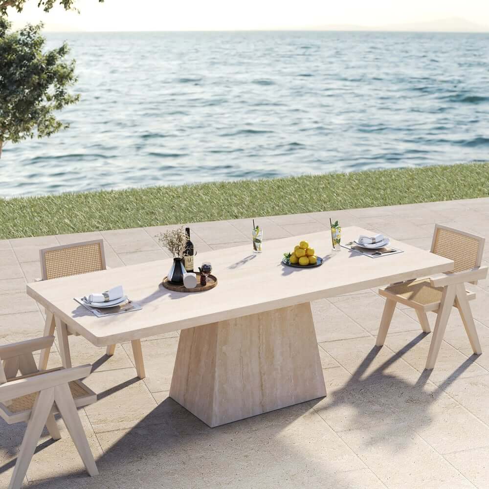Modern Rectangular Sintered Stone Dining Table - Beige