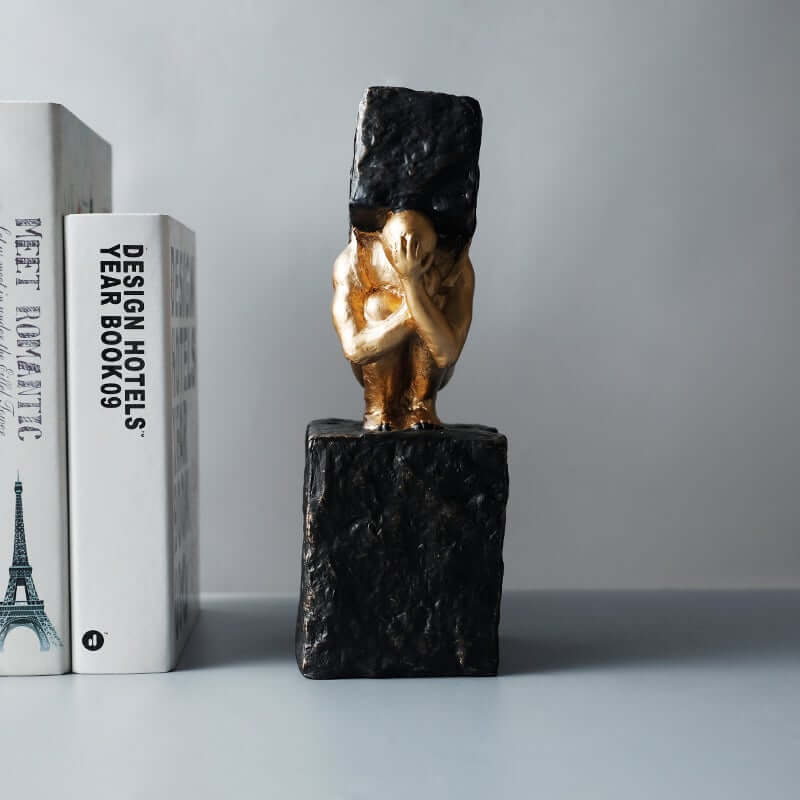 Modern Resin Abstract Sculpture - Black & Gold Figure Art