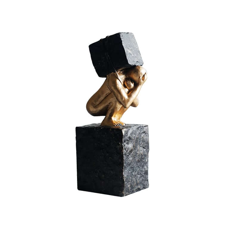 Modern Resin Abstract Sculpture - Black & Gold Figure Art