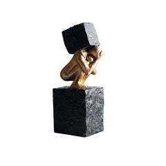 Modern Resin Abstract Sculpture - Black & Gold Figure Art