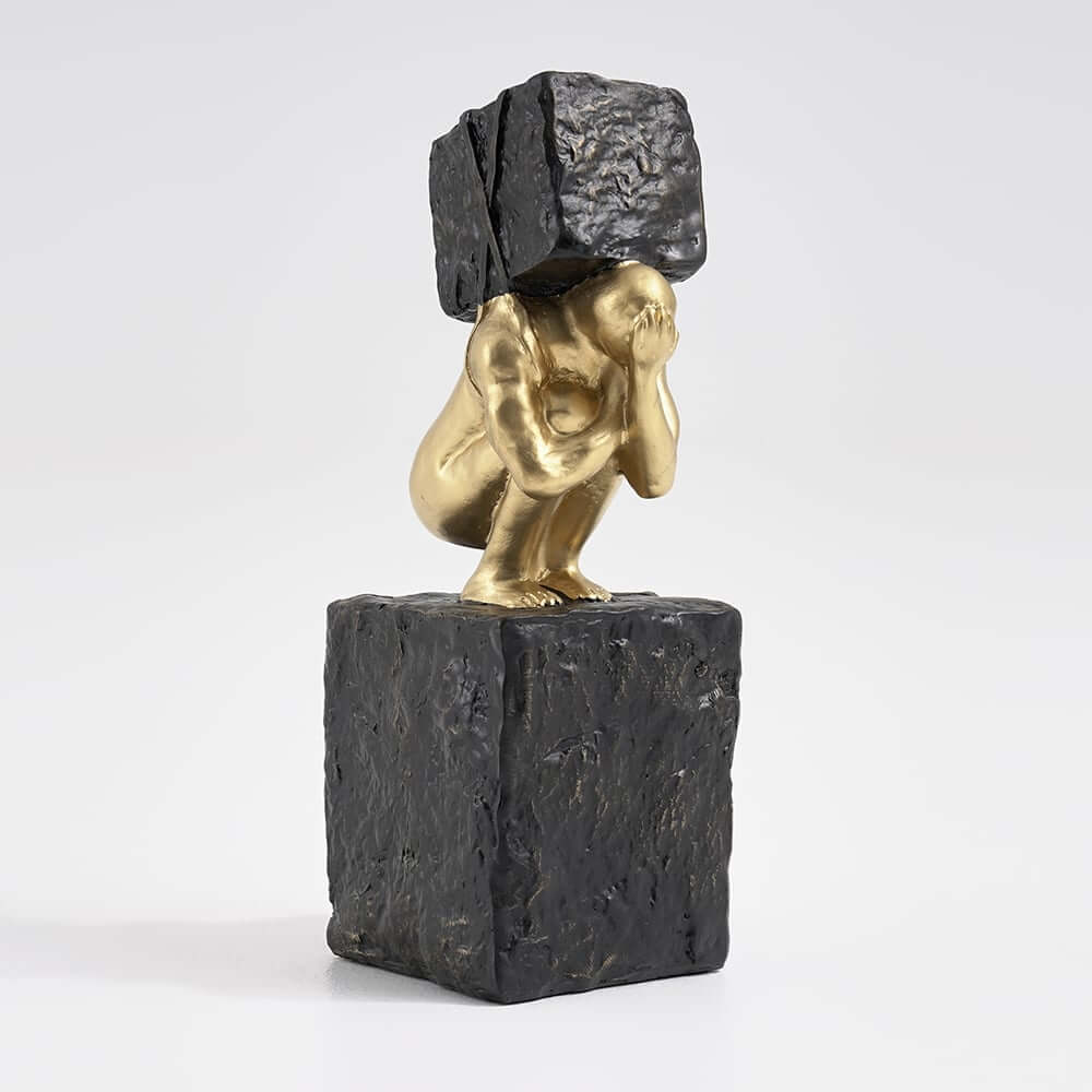 Modern Resin Abstract Sculpture - Black & Gold Figure Art