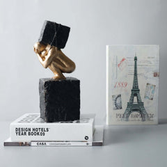 Modern Resin Abstract Sculpture - Black & Gold Figure Art