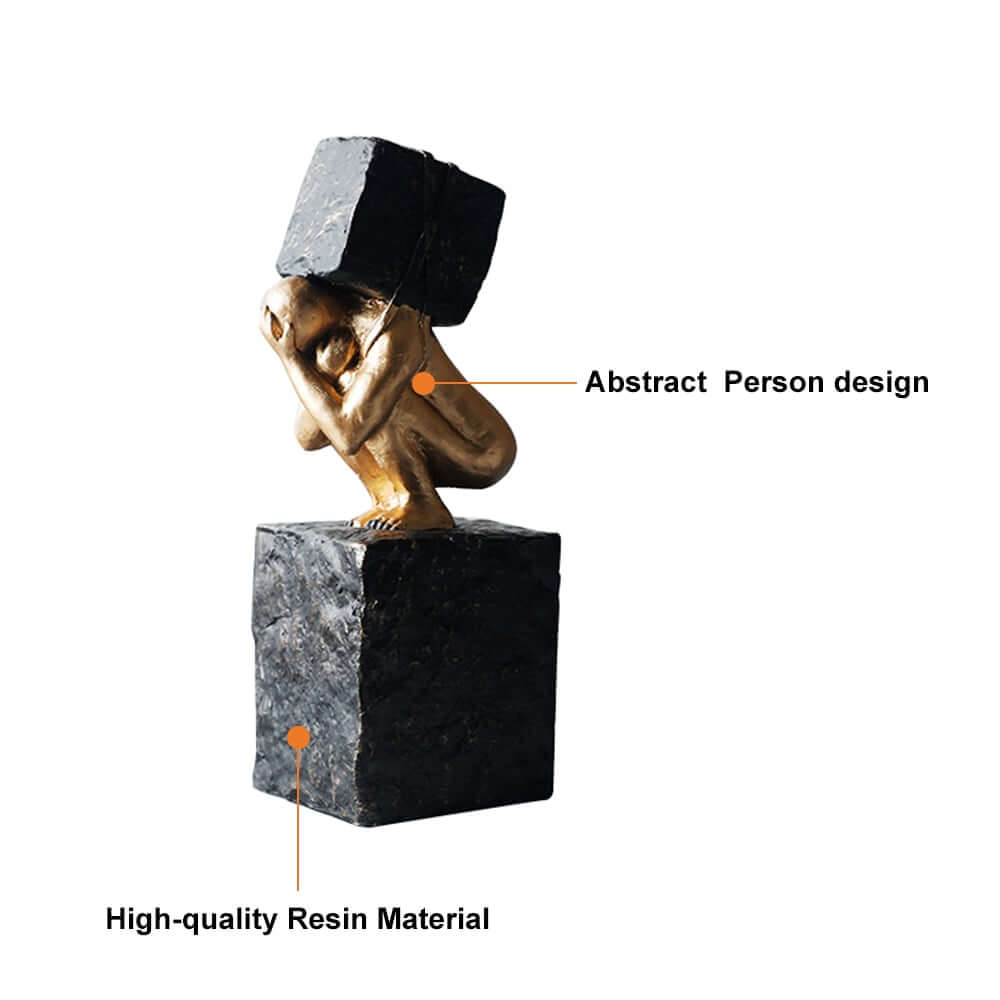 Modern Resin Abstract Sculpture - Black & Gold Figure Art