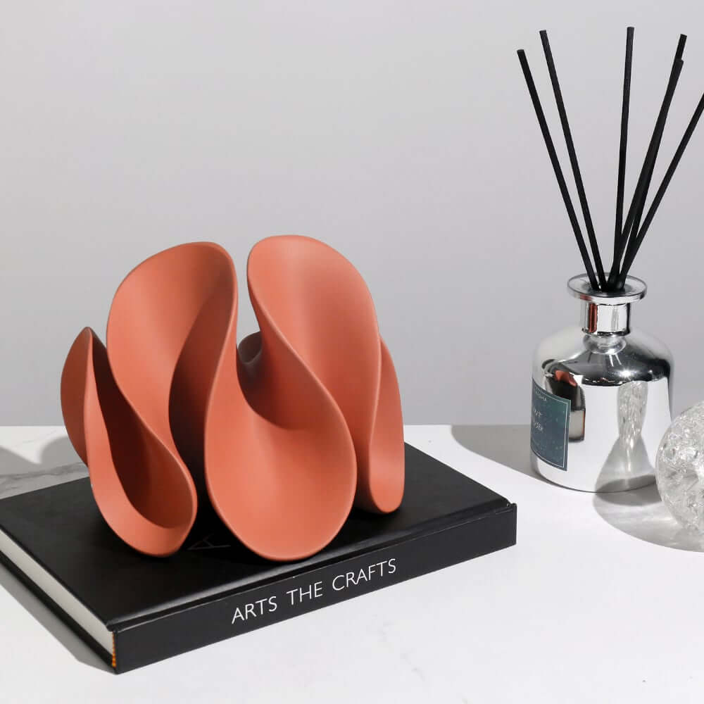 Modern Resin Abstract Sculpture with Floral Botanical Design