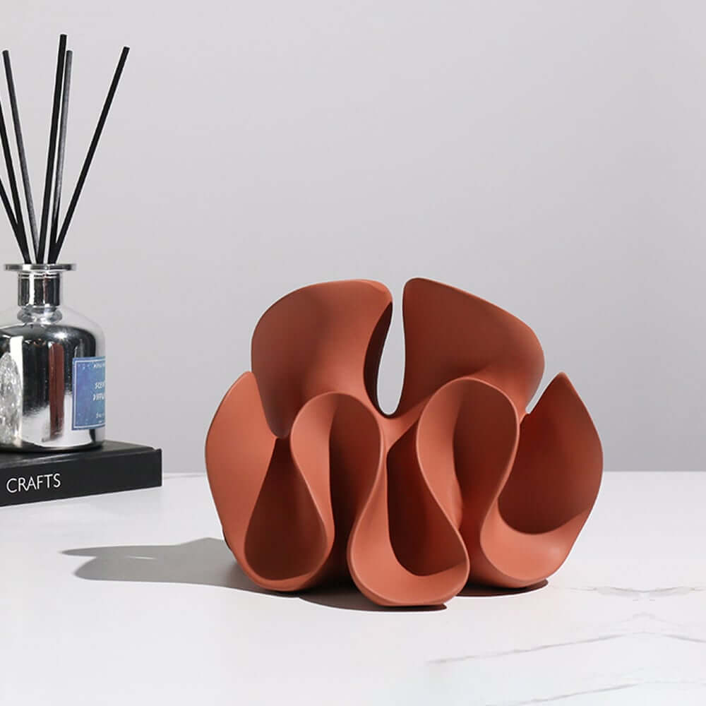 Modern Resin Abstract Sculpture with Floral Botanical Design