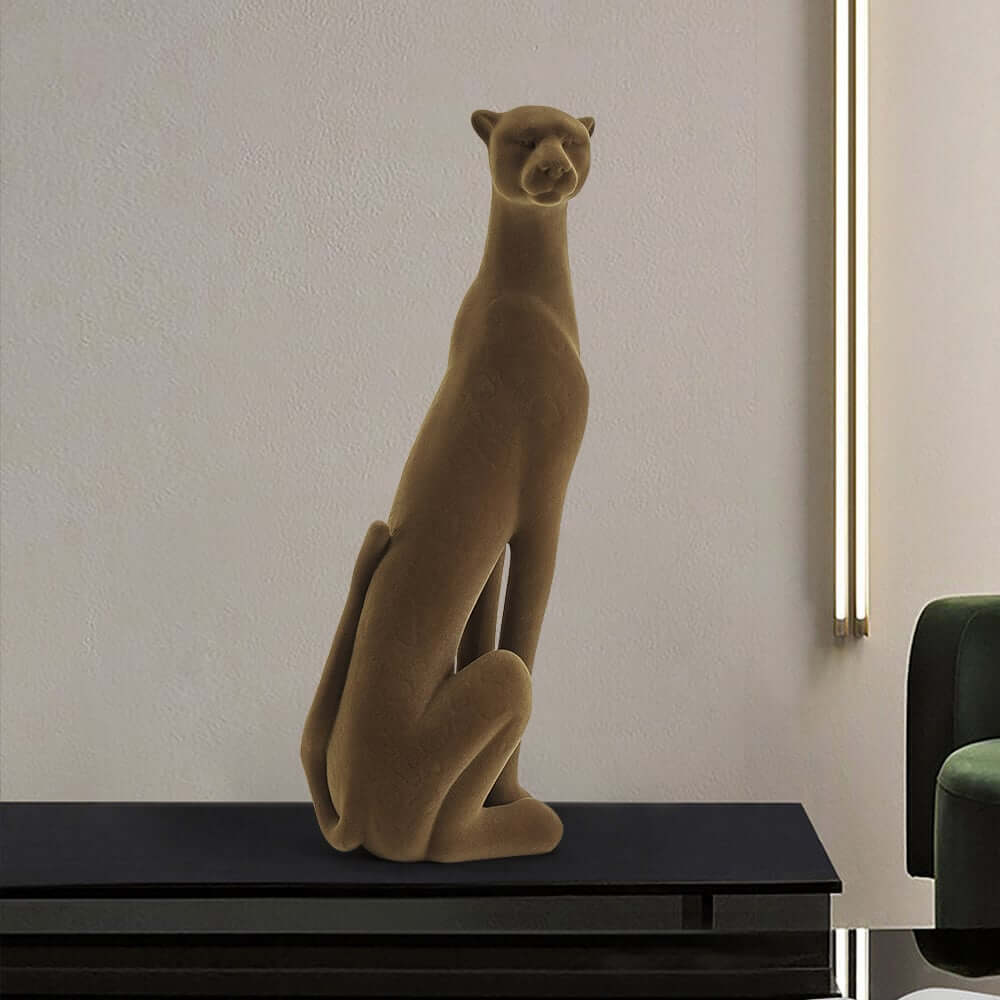 Modern Resin Animal Sculpture in Brown - Vertical Leopard Art Piece