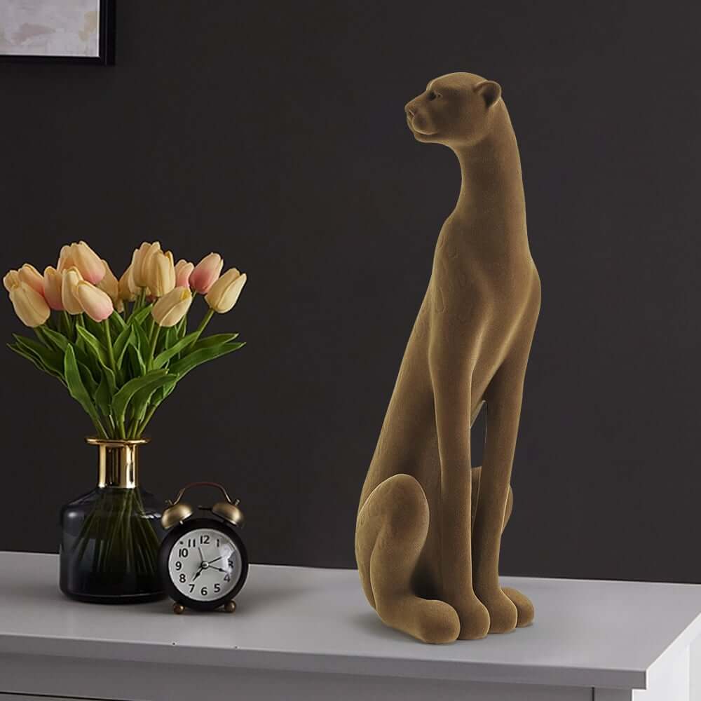 Modern Resin Animal Sculpture in Brown - Vertical Leopard Art Piece
