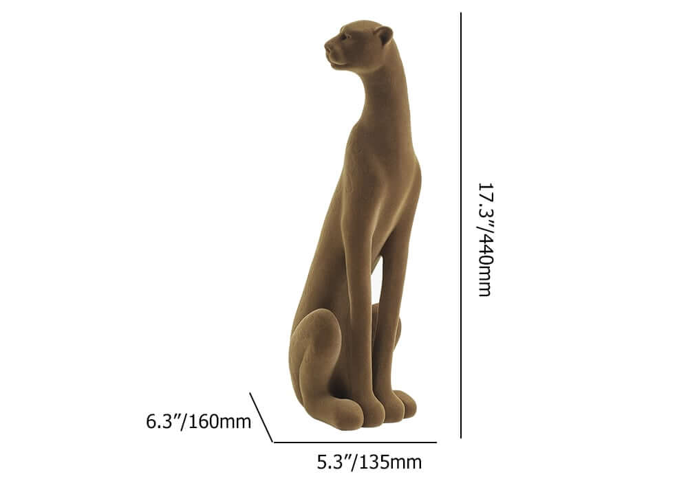 Modern Resin Animal Sculpture in Brown - Vertical Leopard Art Piece Dimensions