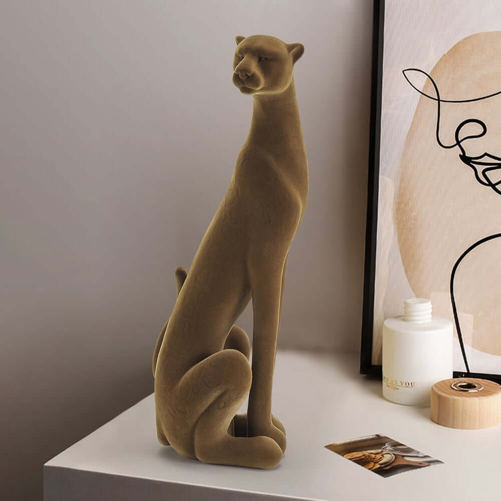 Modern Resin Animal Sculpture in Brown - Vertical Leopard Art Piece Main Product Image