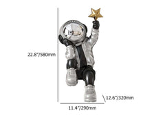 Modern Resin Astronaut Sculpture with Gold Star - Black & Silver Finish Dimensions