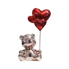 Modern Resin Bear Sculpture with Heart Balloons Home Decor