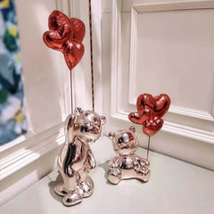 Modern Resin Bear Sculpture with Heart Balloons Home Decor