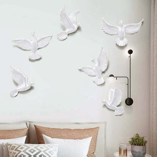 Modern Resin Bird Wall Art Set – 6-Piece Flock Sculpture Decor