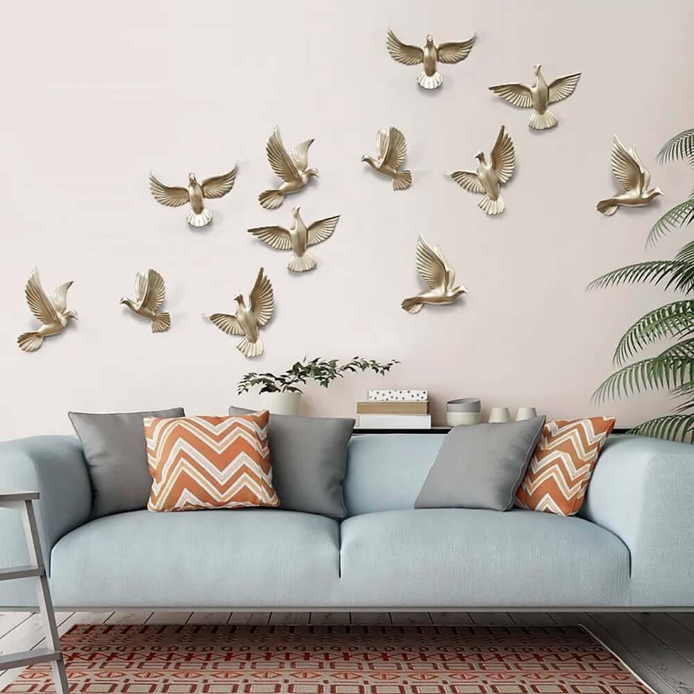 Modern Resin Bird Wall Art Set – 6-Piece Flock Sculpture Decor