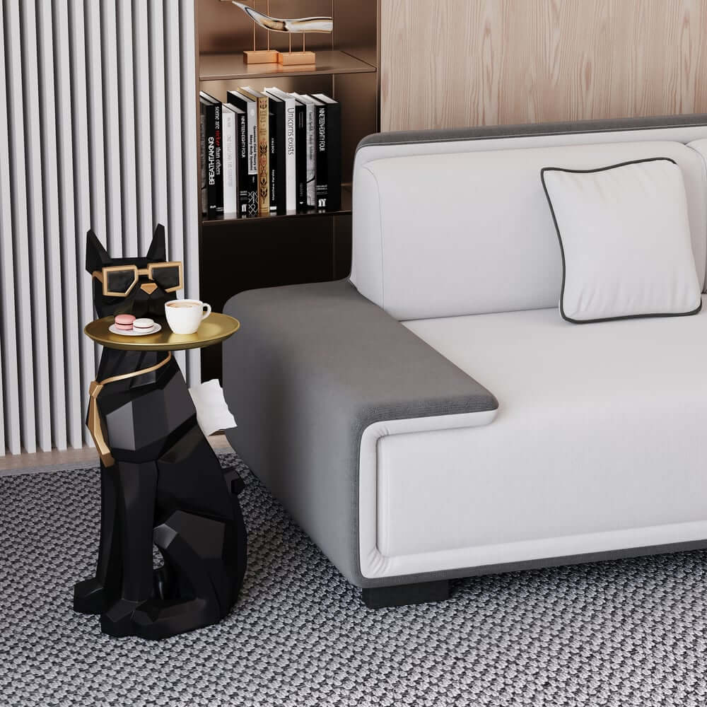 Modern Resin Dog-Shaped Side Table With Tissue Storage