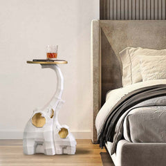Modern Resin Elephant Side Table - White and Gold Finish